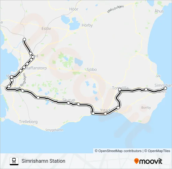 KÄVLINGE STATION - SIMRISHAMN STATION Train Line Map