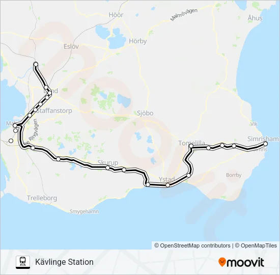 SIMRISHAMN STATION - KÄVLINGE STATION Train Line Map