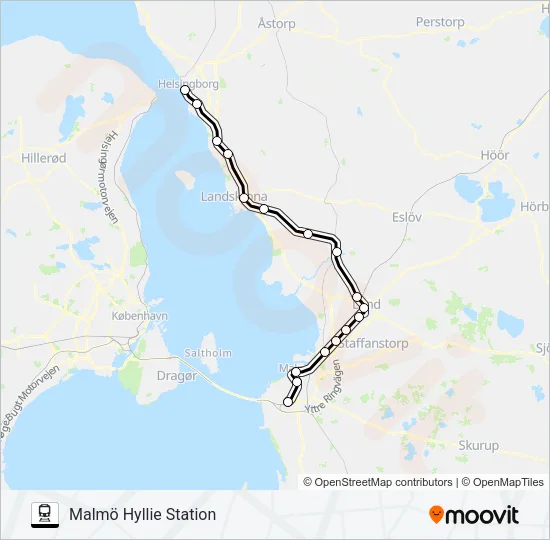 HELSINGBORG CENTRALSTATION - SIMRISHAMN STATION Train Line Map