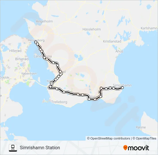 HELSINGBORG CENTRALSTATION - SIMRISHAMN STATION Train Line Map