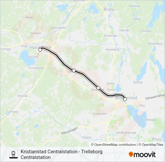 KRISTIANSTAD CENTRALSTATION - TRELLEBORG CENTRALSTATION Train Line Map