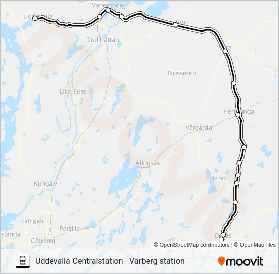 UDDEVALLA CENTRALSTATION - VARBERG STATION  Line Map