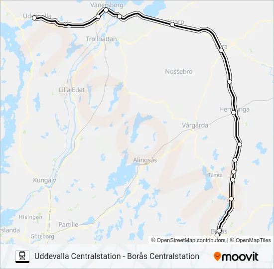 UDDEVALLA CENTRALSTATION - BORÅS CENTRALSTATION  Line Map