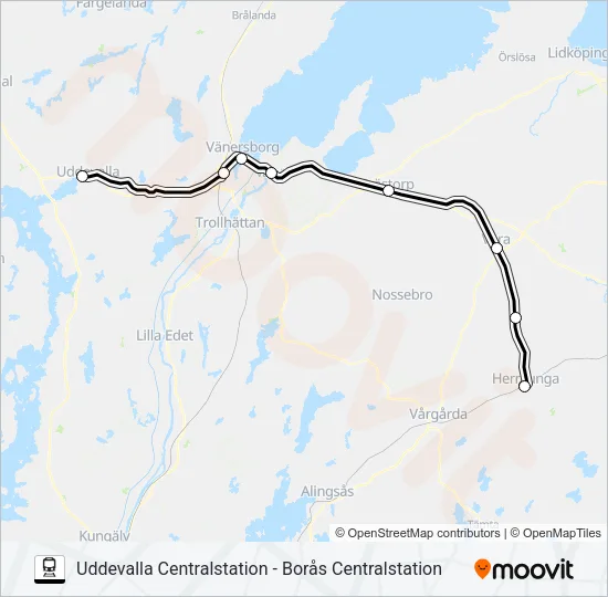 UDDEVALLA CENTRALSTATION - BORÅS CENTRALSTATION  Line Map