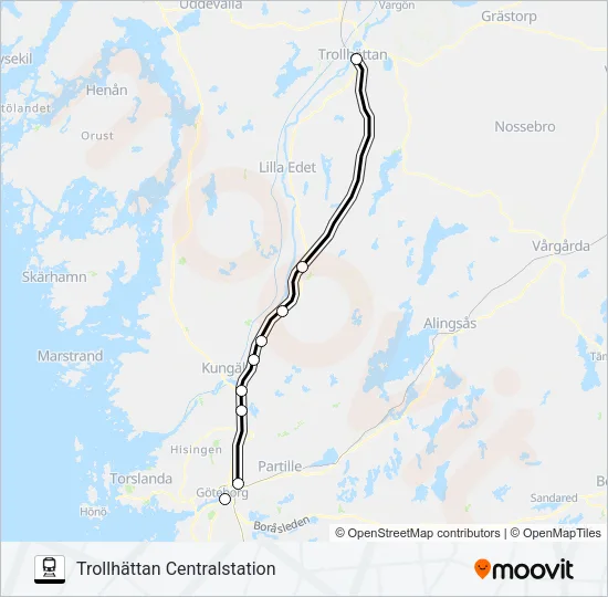 GÖTEBORG CENTRALSTATION - VÄNERSBORG CENTRALSTATION  Line Map
