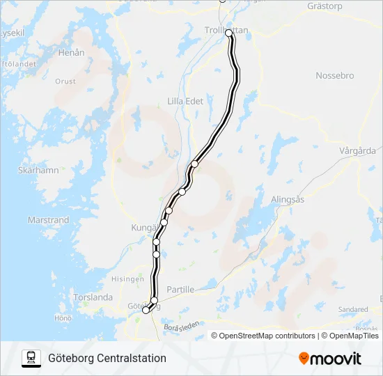 VÄNERSBORG CENTRALSTATION - GÖTEBORG CENTRALSTATION  Line Map