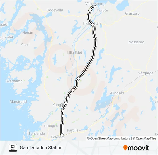 VÄNERSBORG CENTRALSTATION - GÖTEBORG CENTRALSTATION  Line Map