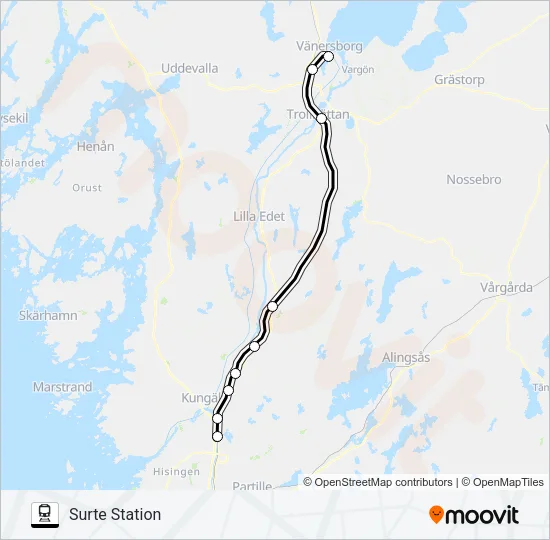 VÄNERSBORG CENTRALSTATION - GÖTEBORG CENTRALSTATION  Line Map