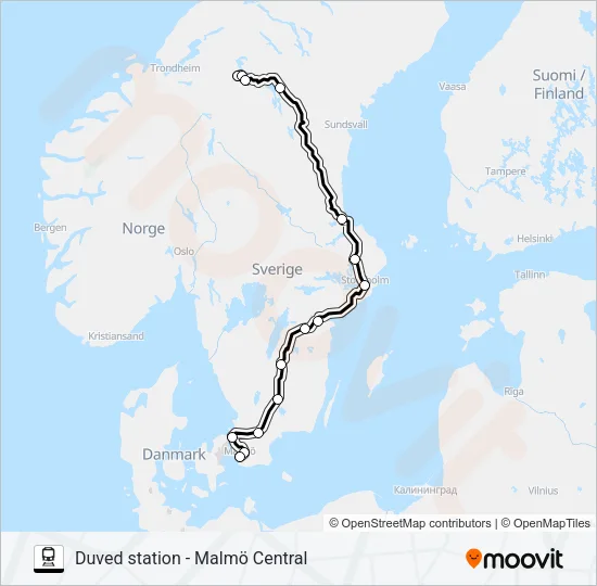 DUVED STATION - MALMÖ CENTRAL Train Line Map