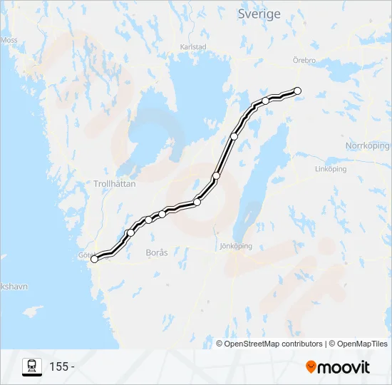 GÖTEBORG CENTRAL - HALLSBERG STATION Train Line Map