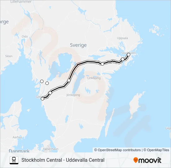 STOCKHOLM CENTRAL - UDDEVALLA CENTRAL Train Line Map