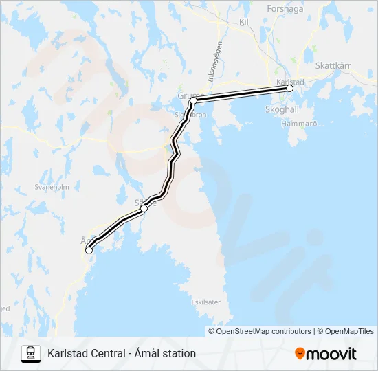 KARLSTAD CENTRAL - ÅMÅL STATION Train Line Map