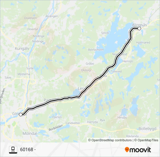 ALINGSÅS STATION - GÖTEBORG NILS ERICSONTERMINAL tåg Linje karta