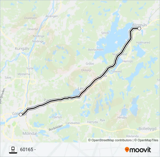 ALINGSÅS STATION - GÖTEBORG NILS ERICSONTERMINAL Train Line Map