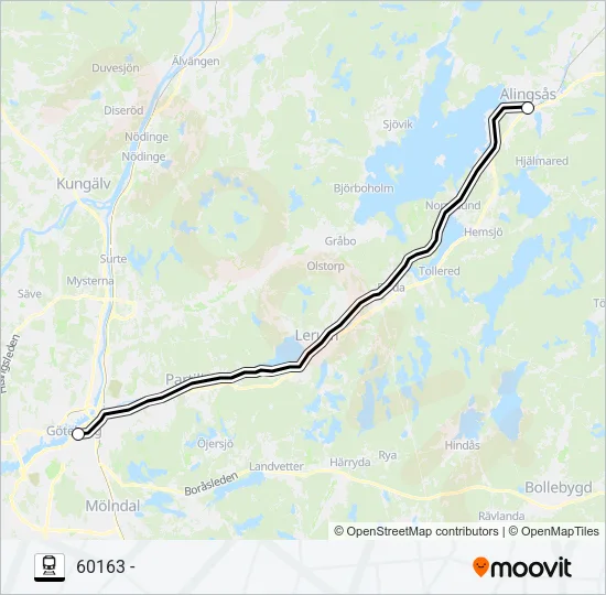 ALINGSÅS STATION - GÖTEBORG NILS ERICSONTERMINAL Train Line Map