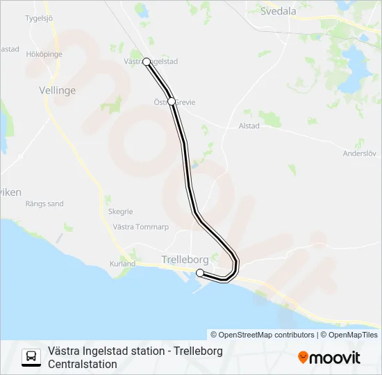 VÄSTRA INGELSTAD STATION - TRELLEBORG CENTRALSTATION  Line Map