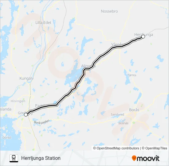 GÖTEBORG CENTRALSTATION - HERRLJUNGA STATION Train Line Map