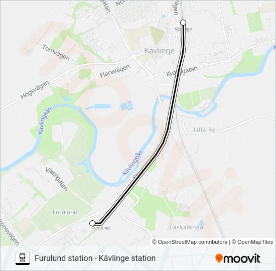 FURULUND STATION - KÄVLINGE STATION Train Line Map