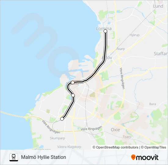 LOMMA STATION - MALMÖ HYLLIE STATION  Line Map