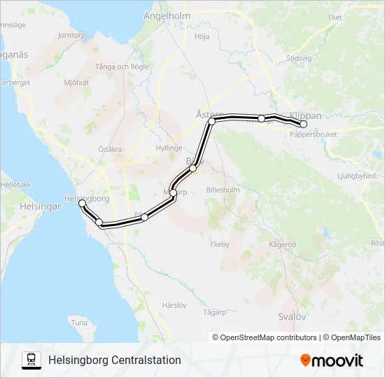 KLIPPAN STATION - HELSINGBORG CENTRALSTATION Train Line Map