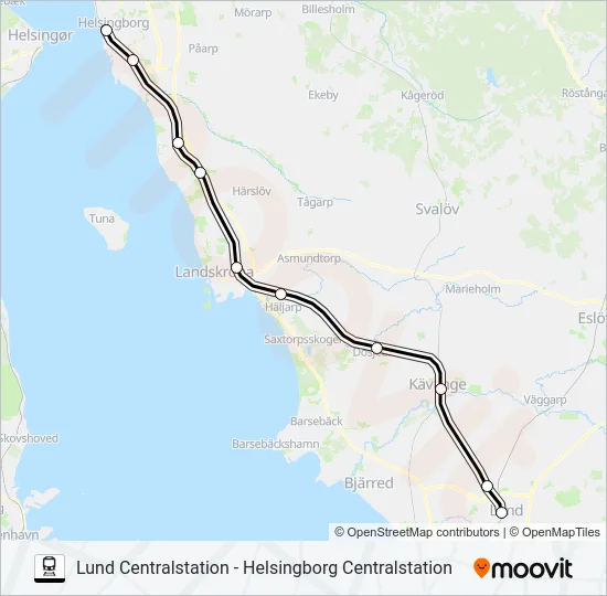 LUND CENTRALSTATION - HELSINGBORG CENTRALSTATION Train Line Map