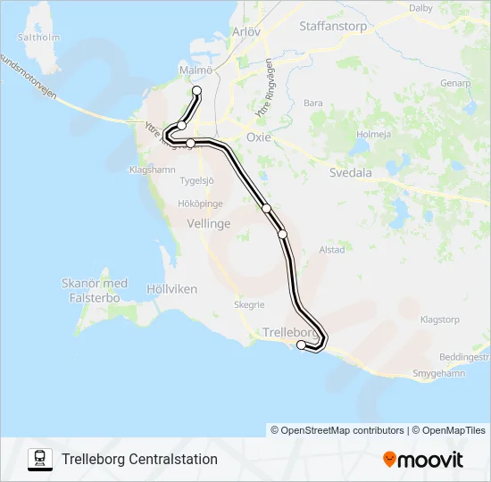MALMÖ TRIANGELN STATION - TRELLEBORG CENTRALSTATION Train Line Map