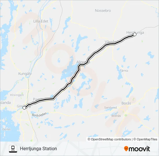 GÖTEBORG CENTRALSTATION - HERRLJUNGA STATION  Line Map