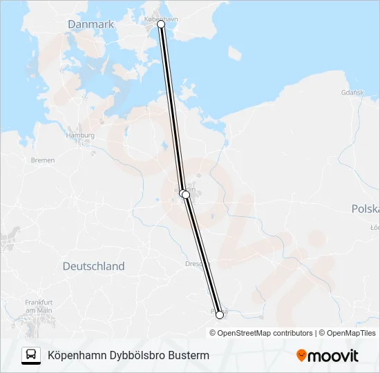 KÖPENHAMN DYBBÖLSBRO BUSTERM - PRAHA UAN FLORENC  Line Map
