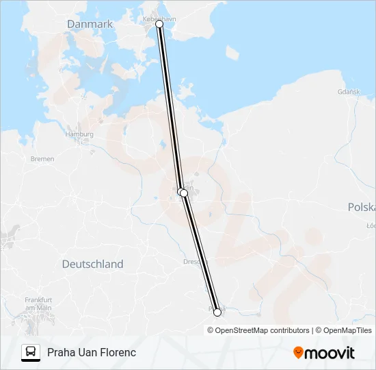 KÖPENHAMN DYBBÖLSBRO BUSTERM - PRAHA UAN FLORENC  Line Map