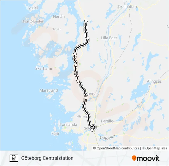 LJUNGSKILE STATION - GÖTEBORG CENTRALSTATION Train Line Map