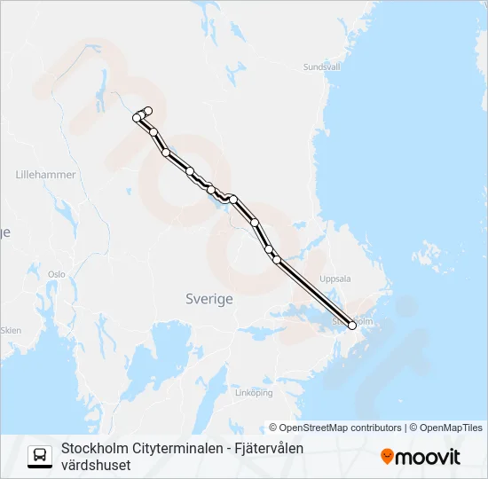 STOCKHOLM CITYTERMINALEN - FJÄTERVÅLEN VÄRDSHUSET  Line Map