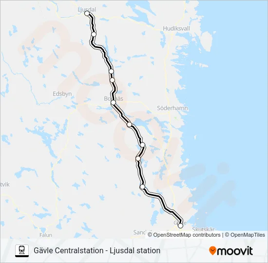 GÄVLE CENTRALSTATION - LJUSDAL STATION  Line Map