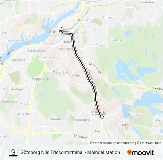 GÖTEBORG NILS ERICSONTERMINAL - MÖLNDAL STATION Train Line Map