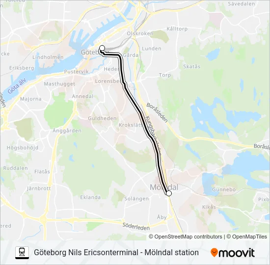 GÖTEBORG NILS ERICSONTERMINAL - MÖLNDAL STATION Train Line Map