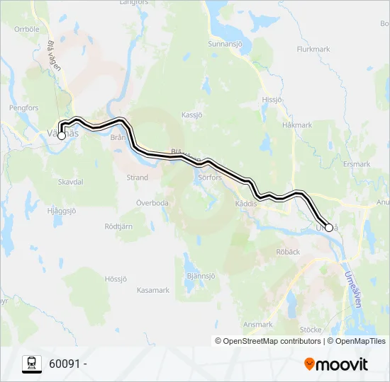 UMEÅ CENTRAL - VÄNNÄS RESECENTRUM/STATION Train Line Map