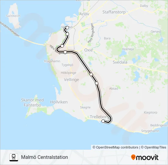 TRELLEBORG CENTRALSTATION - HÖÖR STATION Train Line Map