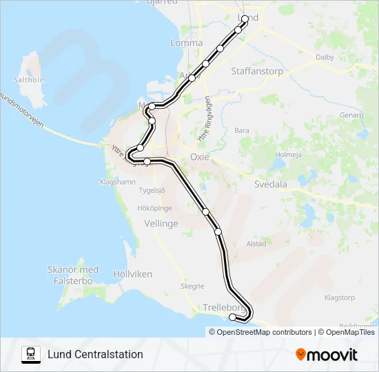 TRELLEBORG CENTRALSTATION - HÖÖR STATION Train Line Map