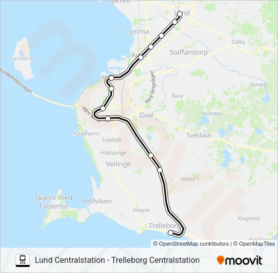 LUND CENTRALSTATION - TRELLEBORG CENTRALSTATION Train Line Map