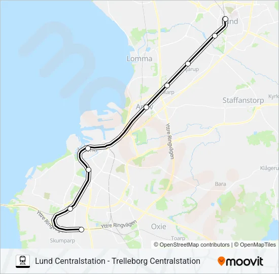 LUND CENTRALSTATION - TRELLEBORG CENTRALSTATION Train Line Map