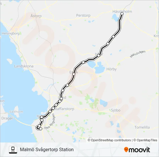 HÄSSLEHOLM CENTRALSTATION - TRELLEBORG CENTRALSTATION Train Line Map