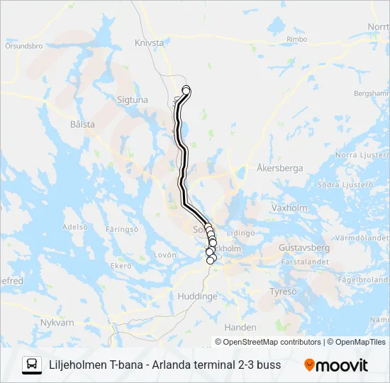 Liljeholmen T-bana - Arlanda terminal 2-3 buss  Line Map