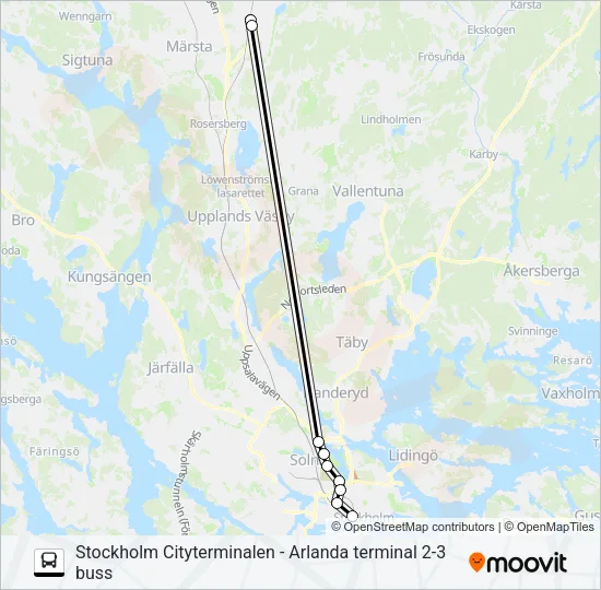 Stockholm Cityterminalen - Arlanda terminal 2-3 buss  Line Map