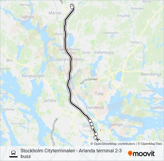 Stockholm Cityterminalen - Arlanda terminal 2-3 buss  Line Map