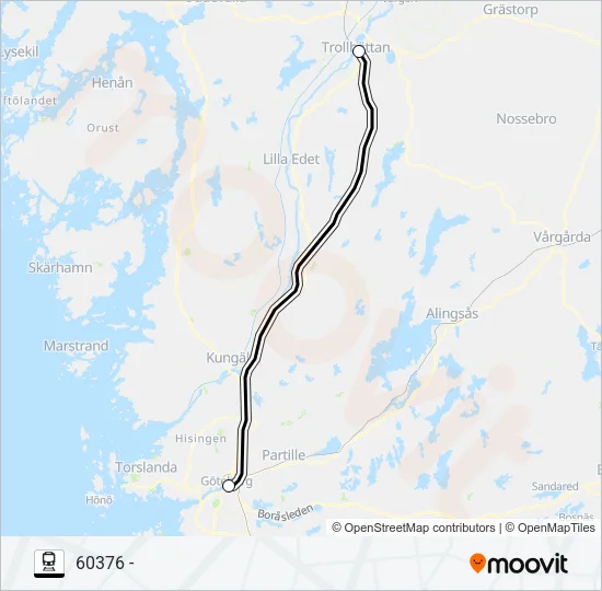 GÖTEBORG NILS ERICSONTERMINAL - TROLLHÄTTAN CENTRAL Train Line Map