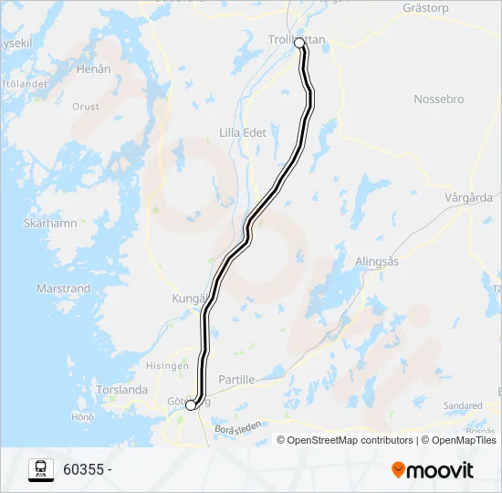 GÖTEBORG NILS ERICSONTERMINAL - TROLLHÄTTAN CENTRAL Train Line Map