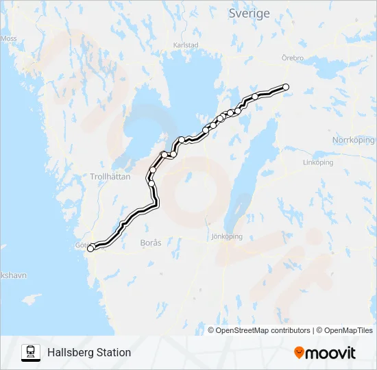 GÖTEBORG CENTRALSTATION - HALLSBERG STATION  Line Map