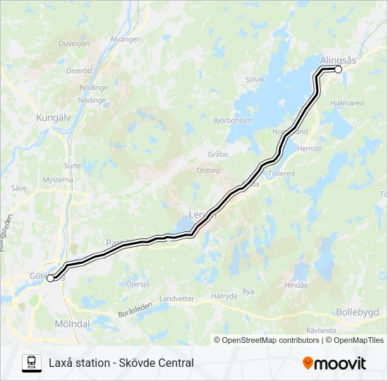 LAXÅ STATION - SKÖVDE CENTRAL Train Line Map