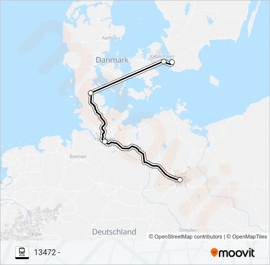 BERLIN HBF - MALMÖ CENTRAL Train Line Map