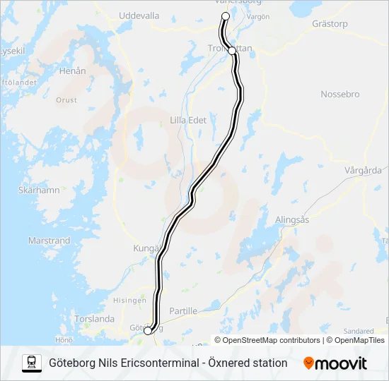 GÖTEBORG NILS ERICSONTERMINAL - ÖXNERED STATION Train Line Map