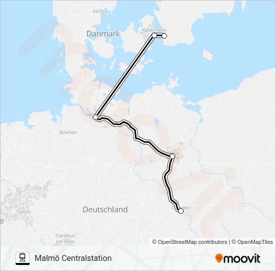 CHEMNITZ HBF - MALMÖ CENTRALSTATION Train Line Map